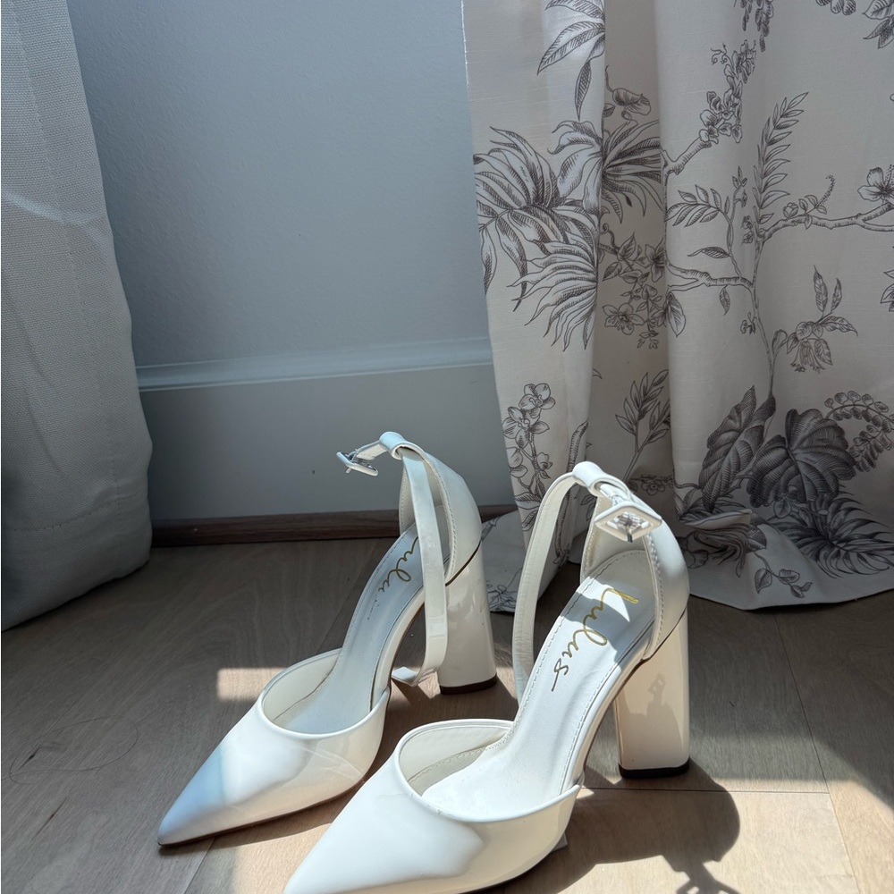 Lulu's White Heels with Chunky Block Heel